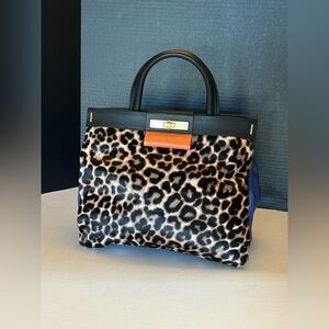 Marc by Marc Jacobs Leopard Haircalf Bag Purse Blue Leather Removable Strap Rare